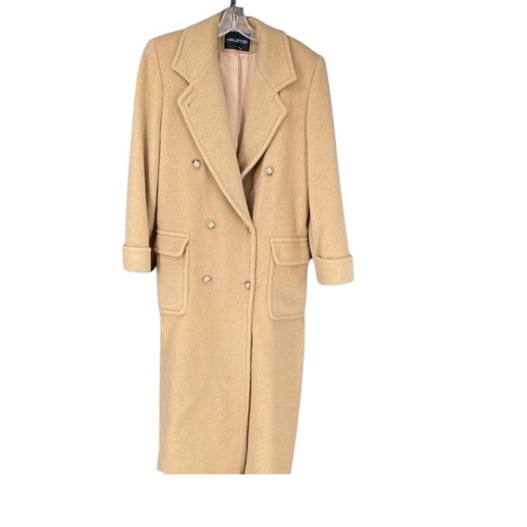 Halston Women's  Double Breasted Camel Color Wool/Mohair Long Winter Coat. - Picture 1 of 6
